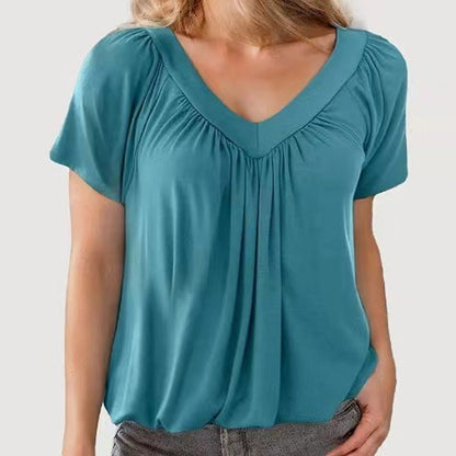 חולצת קפלים מזדמנת לנשים עם צווארון V