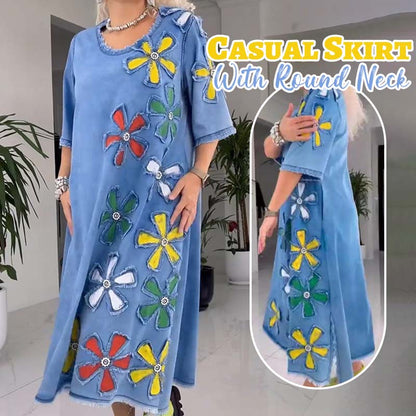 🌸שמלה נינוחה עם צווארון עגול