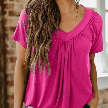 חולצת קפלים מזדמנת לנשים עם צווארון V