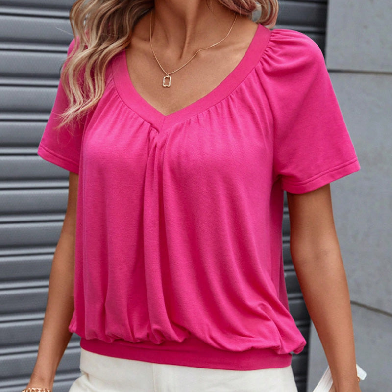חולצת קפלים מזדמנת לנשים עם צווארון V