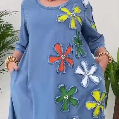 🌸שמלה נינוחה עם צווארון עגול