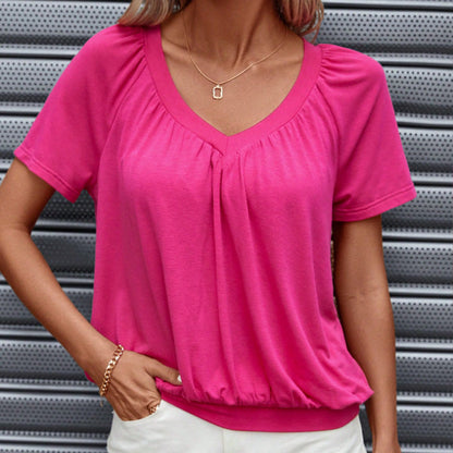 חולצת קפלים מזדמנת לנשים עם צווארון V