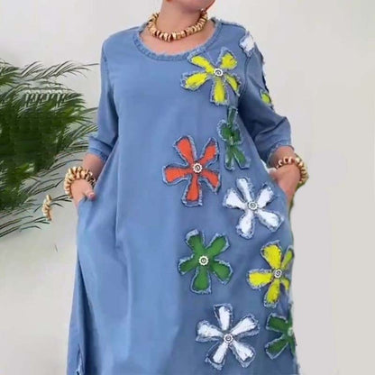 🌸שמלה נינוחה עם צווארון עגול