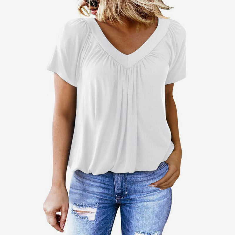 חולצת קפלים מזדמנת לנשים עם צווארון V