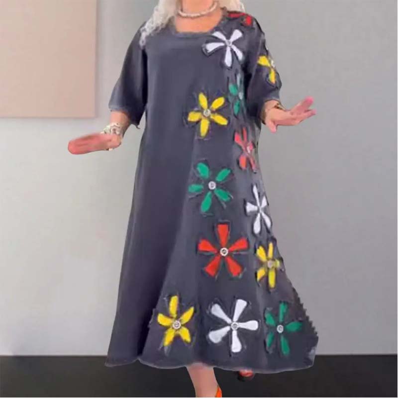 🌸שמלה נינוחה עם צווארון עגול