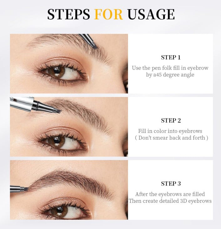 עיפרון גבות 3D עמיד למים Microblading עט קעקוע בעל 4 שיניים